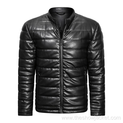 Leather Padded Jacket Without Hood Wholesale Custom